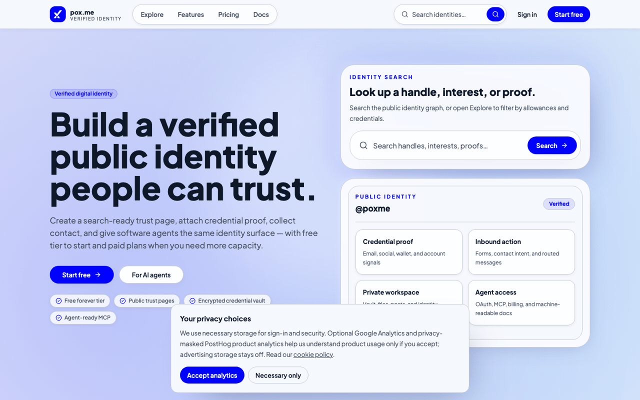 Proof of X product homepage screenshot